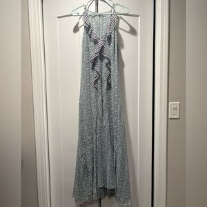 CAbi Blue, Green, and White Floral Maxi Dress